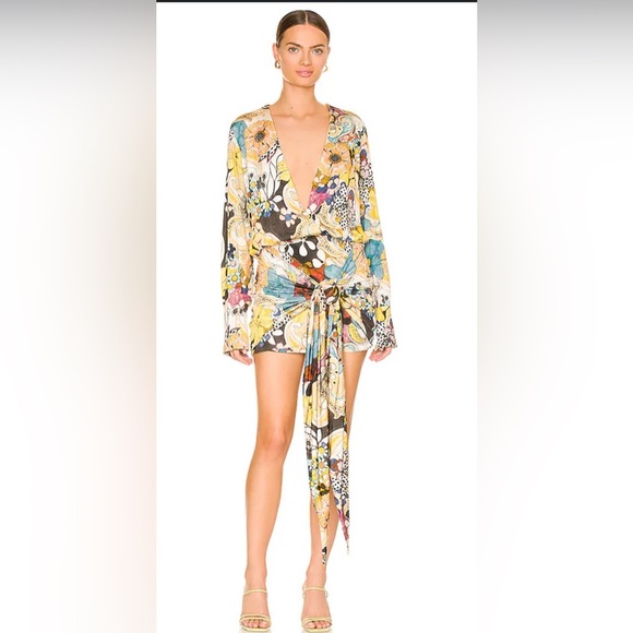 ALEXIS *Monica* 60s 70s style floral grove print mini dress w self sash L - Picture 1 of 7